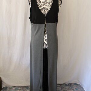 Boutique Europ Sheath Dress Cover Gray Block Empire Waist Maxi V Neck 14 NWOT's